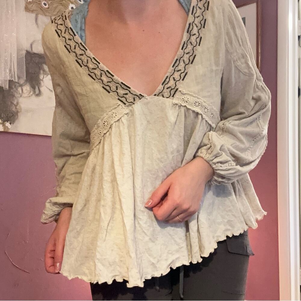 Miss Me Linen Babydoll Lace Embroidered V-Neck Top Flowy Coastal Cowgirl - Picture 9 of 9